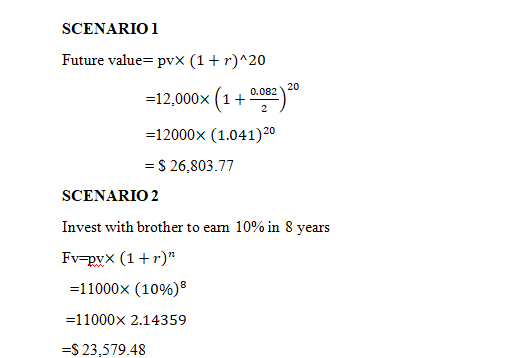 Assume you have $12,000 in cash. You can deposit it today in a mutual fund earning 8.2% semiannually