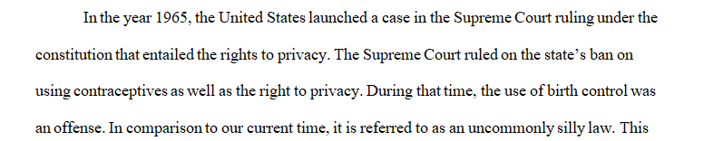 Based on the case Griswold V. Connecticut outline in detail the substance that you believe that your respective chapters will include.