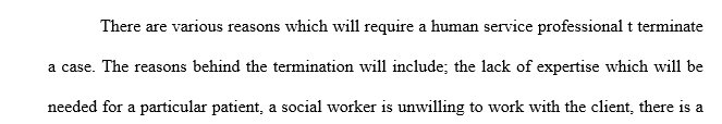 Conduct some online research into when and how to terminate a Human Service case and Self-Care of the Human Service Professional.