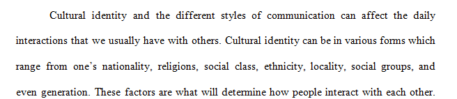 Examine their own cultural identity and communication style and to show how these two things affect their communications with others. 