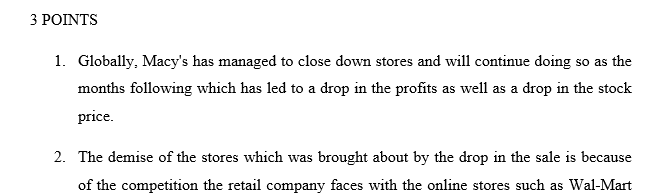 Find an article about Macy's company global issues. After reading the article prepare an article review which must include 3 main points 