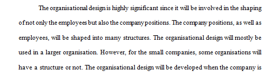 Prepare a 3-4 page paper comparing the various methods of organizational design