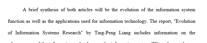 Research at least two articles on the topic of Information systems infrastructure: evolution and trends. Write a brief synthesis 