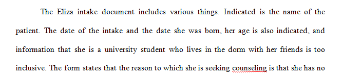 Review the completed biopsychosocial assessment for Eliza.