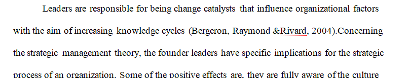 Review the strategic management theory to briefly defend your position about the positive and negative implications 'founder leaders'