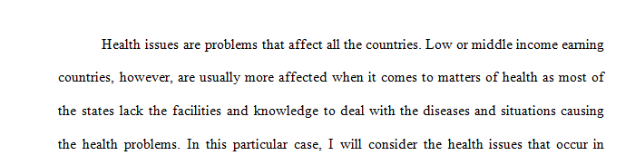 Select a health issue in a low or middle income country that is not discussed in the case studies in the textbook.