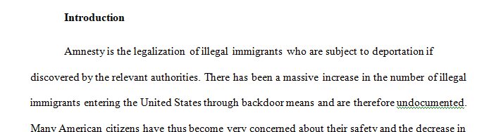 Submit the introduction to your research CONSEQUENCES OF AN AMNESTY FOR ILLEGAL IMMIGRANTS