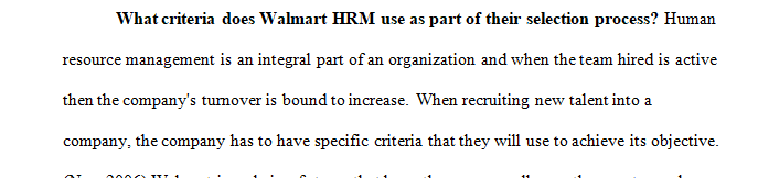 What criteria does Walmart HRM use as part of their selection process