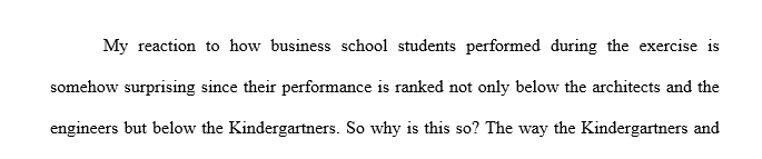 What is your reaction to how business school students perform in this exercise? According to Wujec what skills lead to success?