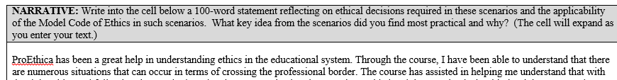 Write into the template a 100-word statement reflecting on ethical decisions required in these scenarios and the applicability of the Model