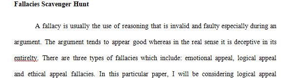 You need to find 2 fallacies from each of the 3 Aristotelian Appeals Ethos, Pathos, and Logos.