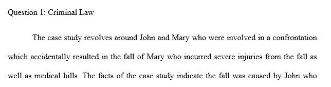 Criminal Law: Did John commit a crime? Why or why not? Civil Law: May Mary sue John in civil court? Why or why not? 