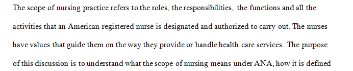 Define the nurse’s scope of practice as described by the ANA.