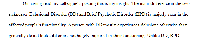 Delusional disorder (DD) is characterised by delusions, sometimes bizarre, which are idiosyncratic beliefs that are resolutely upheld despite being contradicted