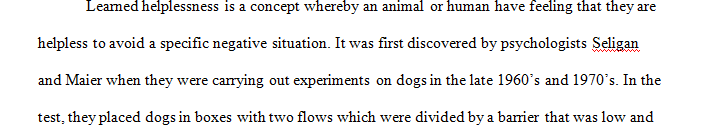 Essay Question: Explain the concept of learned helplessness