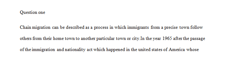 Explain "chain migration" pattern after 1965.