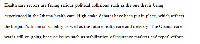 Give an example of a political issue currently facing healthcare.