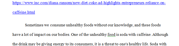 Go online and find an example of a commercial for a product that is not healthy