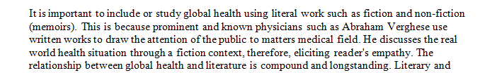 In this essay discuss why we need to include or study global health using literary work