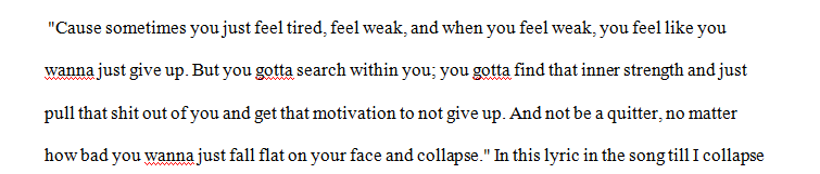 In your paper, start by providing the quote or lyric.