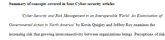 Read Four (4) academically reviewed articles on Cyber Security and Risk Management