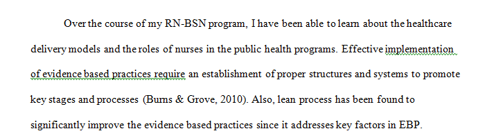 Reflect on your perception of healthcare delivery models and the nurse's role in public health programs as it has evolved over the course of your RN-BSN program 