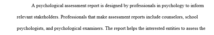 Students will choose one of the personality assessment scenarios from the discussions in Weeks Two Three or Four to use as the basis of this 