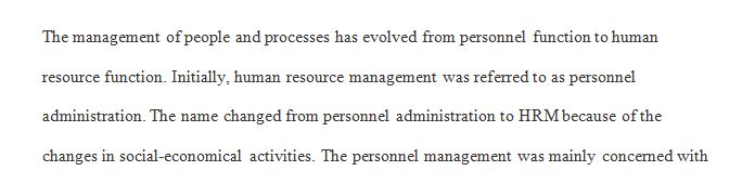 The management of people and processes has evolved over the years from the “personnel” function to human resources. 