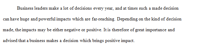 This assignment is designed to identify how decisions impact a business.