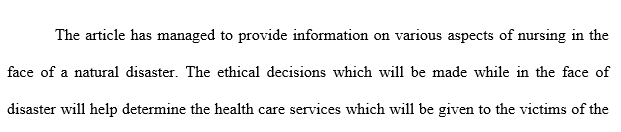 Which ethical approach do you think is the most useful for nurses when they plan for or deal with a natural disaster and why did 