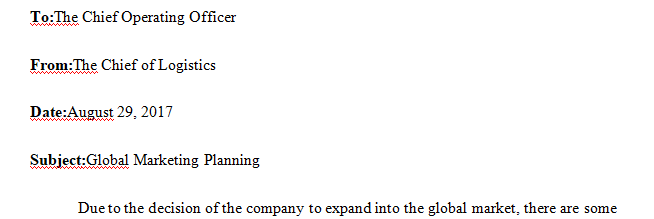 As the newly appointed chief of logistics in a major distribution company in the United States, write a memo to the chief operating officer