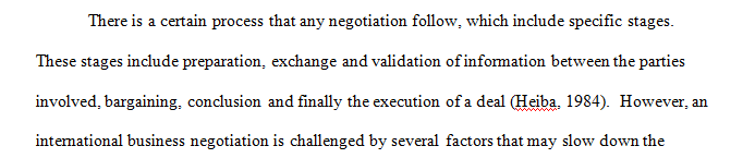 Choose one of the main stages of the negotiation process 