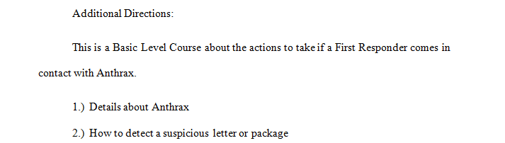 Design a training outline for specific training requirements for a local or state emergency service for the following threat.