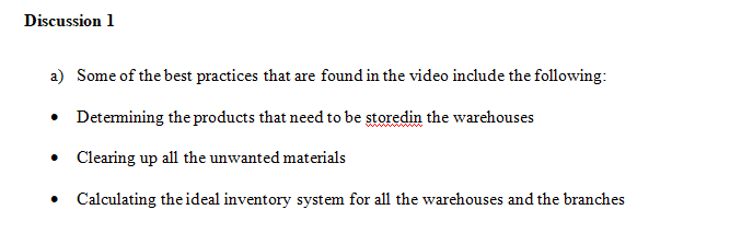 From the first e-Activity examine the best practices found in the video on inventory management.