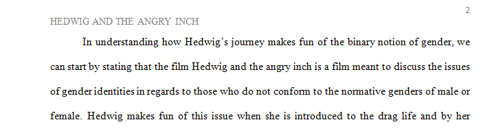 How does Hedwig's journey play with and poke fun at binary and/or normative notions of gender