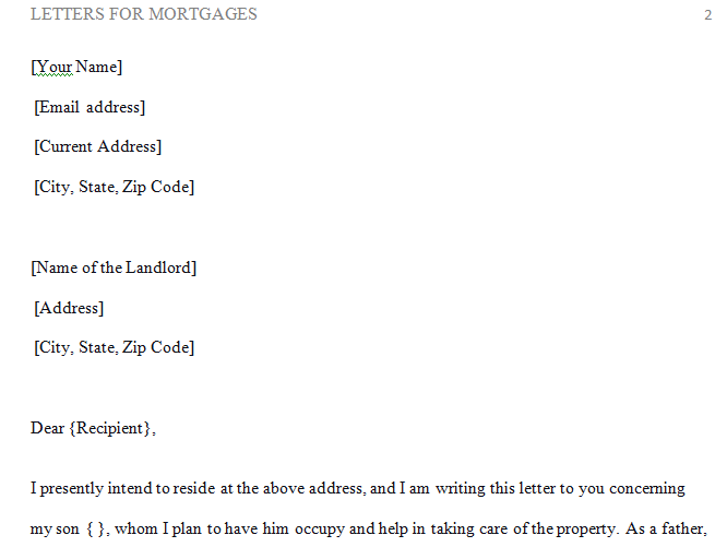 Letters for Mortgage