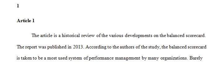 Review at least 4 articles on Balanced Scorecard