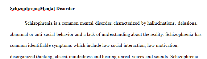 Select a mental disorder to work on for your course project.