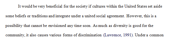 Should cultures within the United States be expected to set aside some traditions or beliefs and integrate under a united social contract