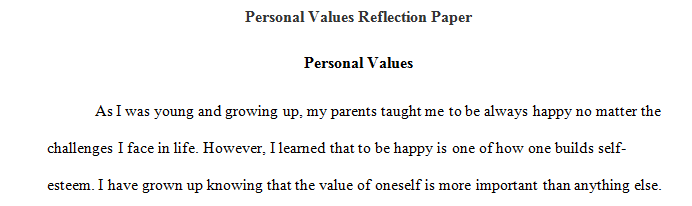 This is a 3-5 page paper that reflects on your personal values and how they have been shaped