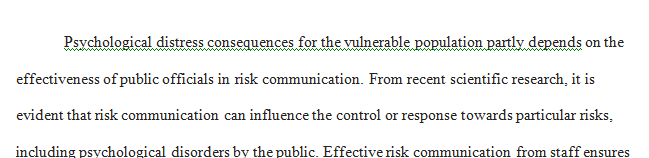 What is an example of how psychological distress either WAS mitigated or COULD HAVE been better mitigated via the use of effective risk communication from public officials