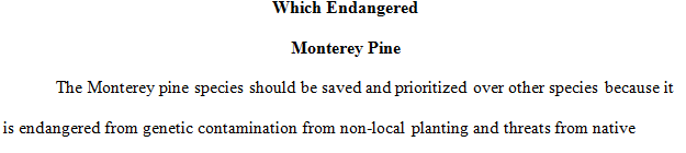 Write a paragraph stating your argument for saving your selected species and explaining why it should be prioritized over the other species.