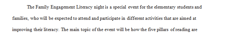 You have been asked by your administration to plan a Family Engagement Literacy Night for elementary students and families