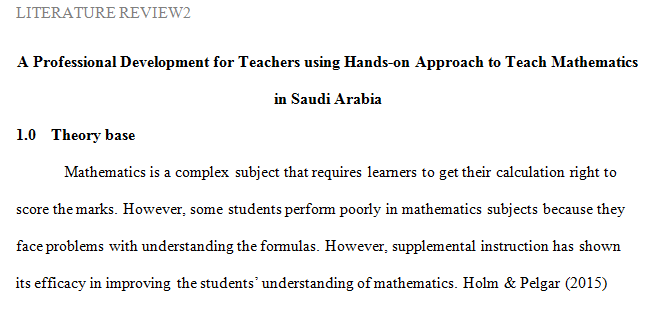 A Professional Development for teachers using hands-on approach to teach Mathematics in Saudi Arabia