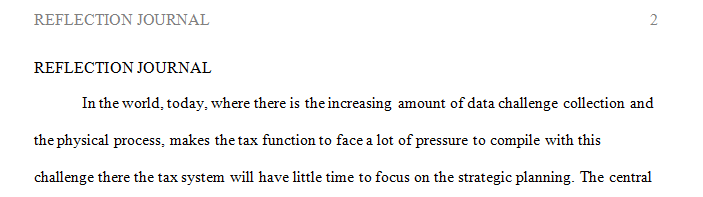 A reflection journal assignment due based on both tax pwc clips and Deloitte article.