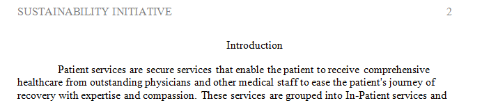 Create a list or mind map of the patient services offered at the health care setting you selected for energy efficiency.