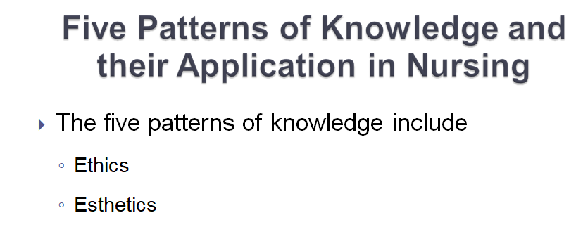 Describe the five patterns of knowledge and how they can be applied in nursing practice.