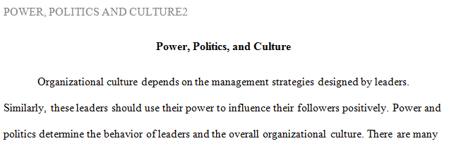 In business power and politics greatly influence an organizational culture in turn hinder organizational productivity.