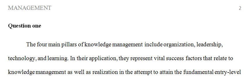 The 4 Pillars of Knowledge Management model stipulates that for knowledge management initiatives to be successful in the long term all 4 pillars must be managed.