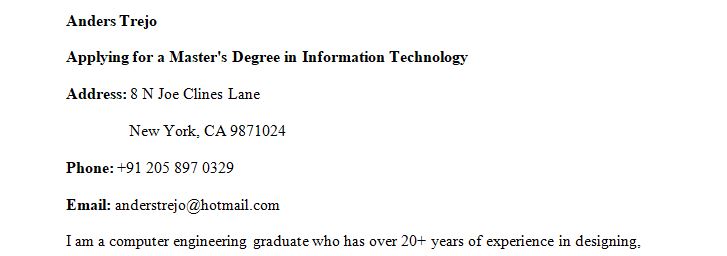 Curriculum Vitae for Graduate Admission